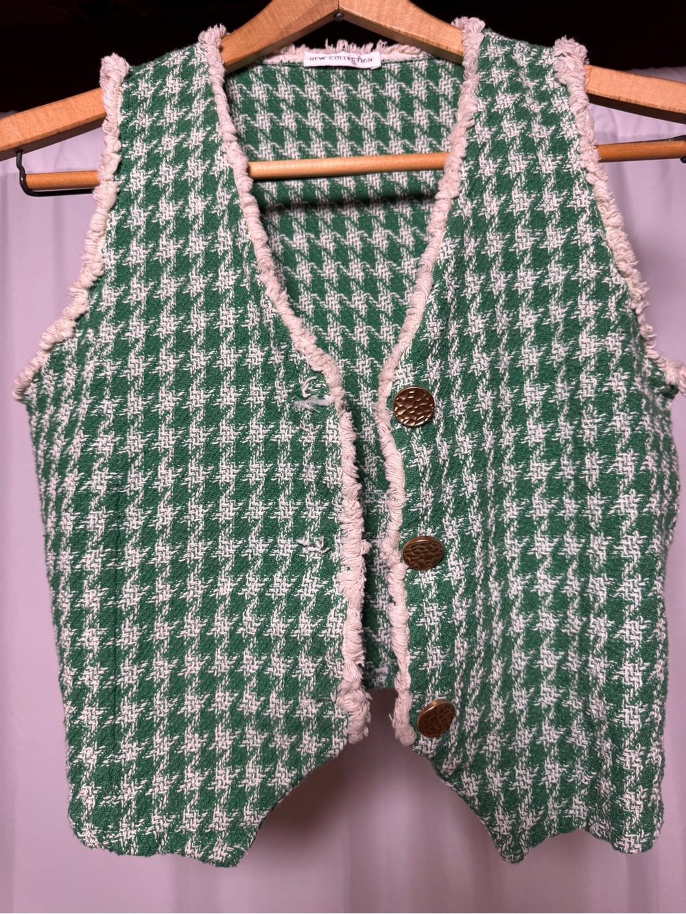 New Collection Made In Italy Green And White Houndstooth Women’s Vest Small